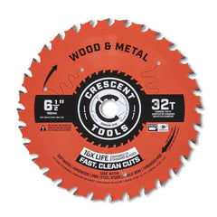 Wet & Dry Cut Saw Blade: 6-1/2″ Dia, 5/8″ Arbor Hole, 0.067″ Kerf Width, 32 Teeth Use on Wood & Metal Cutting, Round with Diamond Knockout Arbor