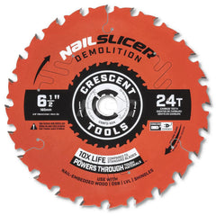 Wet & Dry Cut Saw Blade: 6-1/2″ Dia, 5/8″ Arbor Hole, 0.063″ Kerf Width, 24 Teeth Use on Demolition, Round with Diamond Knockout Arbor