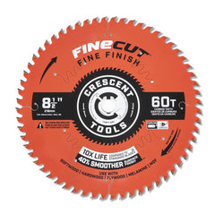 Wet & Dry Cut Saw Blade: 8-1/2″ Dia, 5/8″ Arbor Hole, 0.094″ Kerf Width, 60 Teeth Use on Finishing & Paneling, Round with Diamond Knockout Arbor