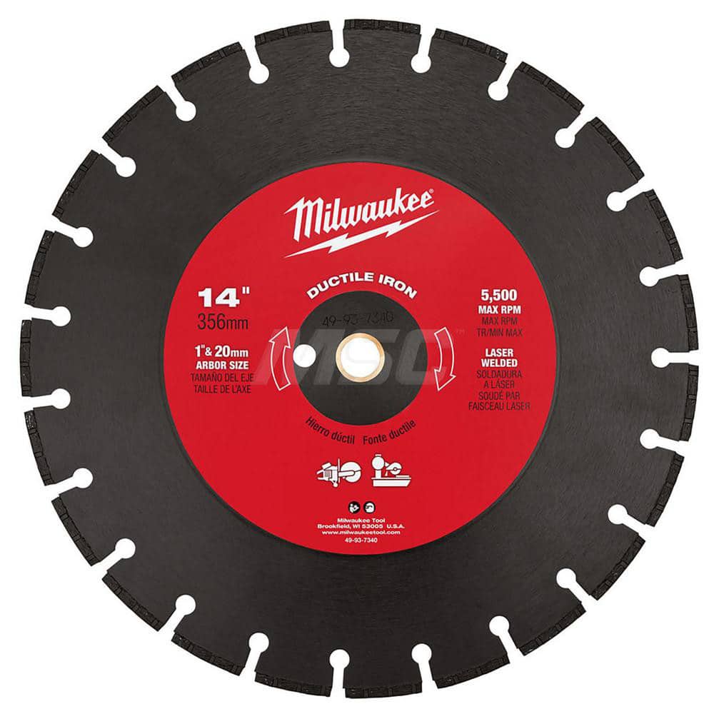 Wet & Dry Cut Saw Blade: 14″ Dia, 1″ Arbor Hole, 1/8″ Kerf Width Use on Ductile Iron & Concrete-Lined Cast Iron Pipe, Standard Arbor