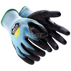 Cut, Puncture & Abrasive-Resistant Gloves: Size M, ANSI Cut A5, ANSI Puncture 4, Nitrile, HPPE Blend Black & Blue, Palm & Fingers Coated, HPPE Blend Lined, HPPE Blend Back, Textured Grip, ANSI Abrasion 6