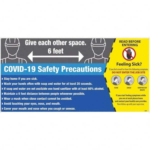 NMC - "COVID-19 - COVID-19 Safety Precautions", 48" Wide x 24" High, Aluminum Composite Panel Safety Sign - Industrial Tool & Supply