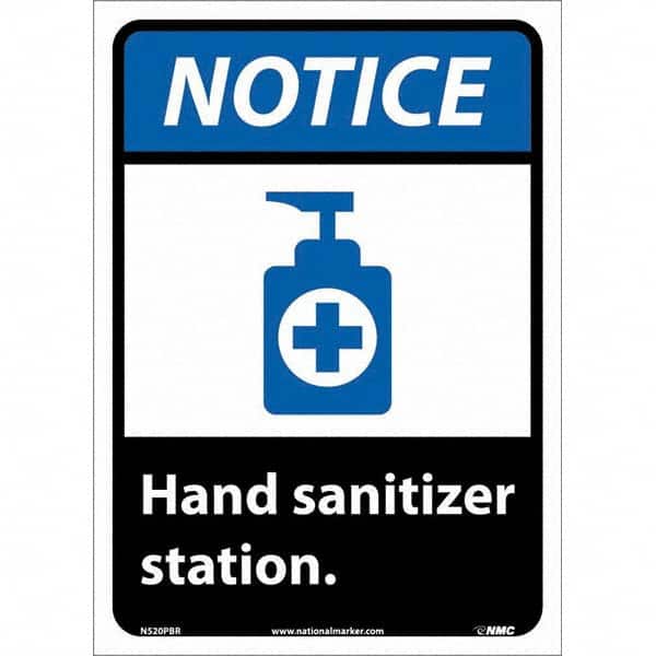 NMC - "Notice - Hand Sanitizer Station", 10" Wide x 14" High, Pressure-Sensitive Vinyl Safety Sign - Industrial Tool & Supply