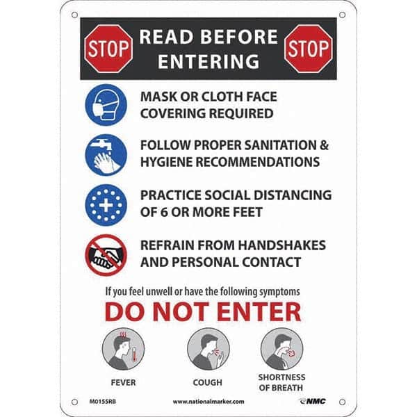 NMC - "COVID-19 - STOP - Read Before Entering", 10" Wide x 14" High, Rigid Plastic Safety Sign - Industrial Tool & Supply