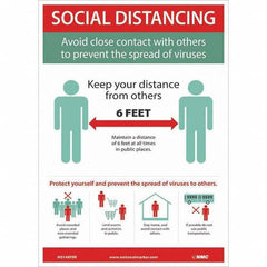 NMC - "COVID-19 - Social Distancing", 10" Wide x 14" High, Pressure-Sensitive Vinyl Safety Sign - Industrial Tool & Supply