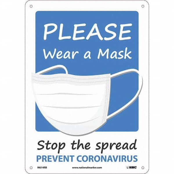 NMC - "Please Wear A Mask", 10" Wide x 14" High, Rigid Plastic Safety Sign - Industrial Tool & Supply