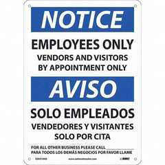 NMC - "Notice - Employees Only", 10" Wide x 14" High, Aluminum Safety Sign - Industrial Tool & Supply