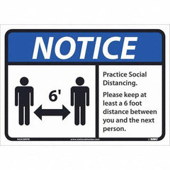 NMC - "Notice - Practice Social Distancing", 14" Wide x 10" High, Pressure-Sensitive Vinyl Safety Sign - Industrial Tool & Supply