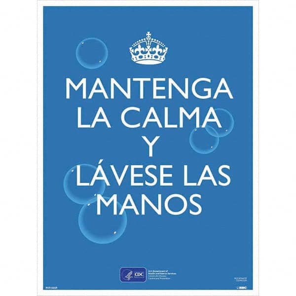 NMC - "COVID-19 - Mantenga La Calma Y L\xE1vese Las Manos", 18" Wide x 24" High, Paper Safety Sign - Industrial Tool & Supply