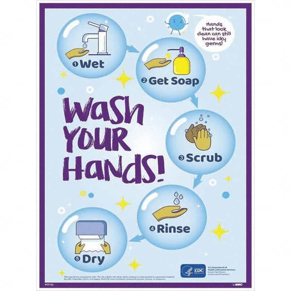 NMC - "COVID-19 - Wash Your Hands", 18" Wide x 24" High, Paper Safety Sign - Industrial Tool & Supply