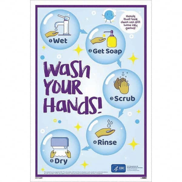 NMC - "COVID-19 - Wash Your Hands", 12" Wide x 18" High, Paper Safety Sign - Industrial Tool & Supply