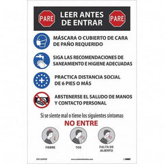 NMC - "COVID-19 - PARE - Leer Antes De Entrar", 12" Wide x 18" High, Paper Safety Sign - Industrial Tool & Supply