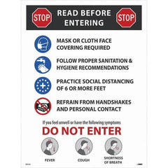 NMC - "COVID-19 - STOP - Read Before Entering", 18" Wide x 24" High, Paper Safety Sign - Industrial Tool & Supply