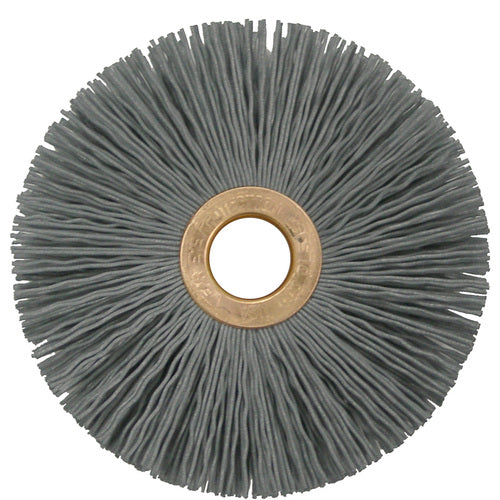 3″ Small Diameter Nylox Wheel Brush, .022/320SC Crimped Fill, 1/2″ Arbor Hole - Industrial Tool & Supply