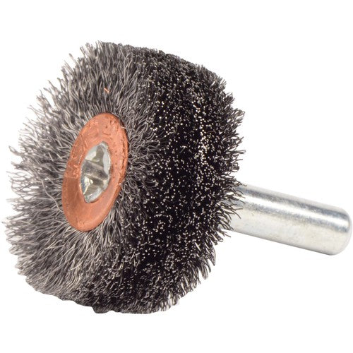 1-1/4″ Stem-Mounted Crimped Wire Wheel, .006″ Steel Fill, 1/4″ Stem - Industrial Tool & Supply