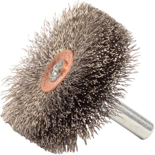 1-3/4″ Stem-Mounted Crimped Wire Wheel, .006″ Steel Fill, 1/4″ Stem - Industrial Tool & Supply