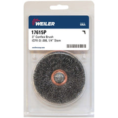 3″ Stem-Mounted Crimped Wire Wheel, .008″ Steel Fill, 1/4″ Stem, Retail Pack - Industrial Tool & Supply