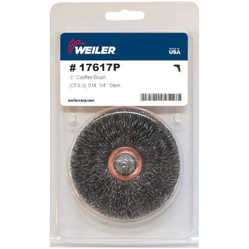 3″ Stem-Mounted Crimped Wire Wheel, .014″ Steel Fill, 1/4″ Stem, Retail Pack - Industrial Tool & Supply