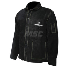 Coat: Heat-Resistant & Welding, Size Medium, Pigskin Leather Black, Men, Snaps Closure, 40 to 42″ Chest, 2 Pocket