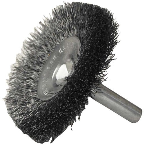 2″ Stem-Mounted Concave Crimped Wire Wheel, .008″ Steel Fill, 1/4″ Stem - Industrial Tool & Supply