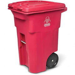 Toter - Biohazardous & Step-Open Trash Cans; Label: Bio-Hazard ; Capacity (Gal.): 64 ; Shape: Rectangular ; Color/Finish: Red ; Material: Polyethylene ; Height (Decimal Inch): 41.7500 - Exact Industrial Supply