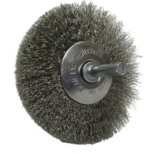 1-1/2″ Stem-Mounted Concave Crimped Wire Wheel, .0118″ Stainless Steel Fill, 1/4″ Stem - Industrial Tool & Supply