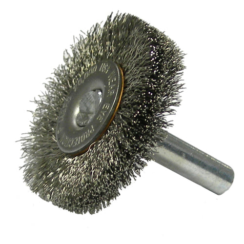 1-1/2″ Stem-Mounted Crimped Wire Radial Wheel, .006″ Steel Fill, 1/4″ Stem - Industrial Tool & Supply