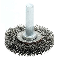 1-1/2″ Stem-Mounted Crimped Wire Radial Wheel, .014″ Steel Fill, 1/4″ Stem - Industrial Tool & Supply