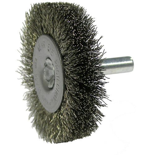 2″ Stem-Mounted Crimped Wire Radial Wheel, .006″ Steel Fill, 1/4″ Stem - Industrial Tool & Supply