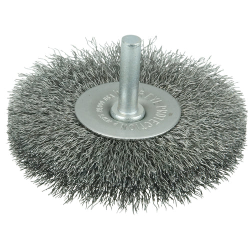 3″ Stem-Mounted Crimped Wire Radial Wheel, .008″ Steel Fill, 1/4″ Stem - Industrial Tool & Supply