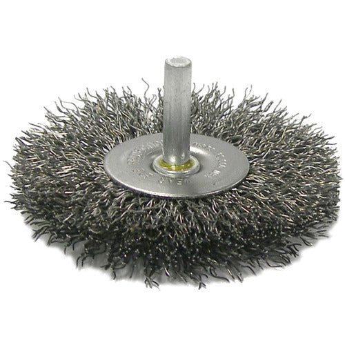 3″ Stem-Mounted Crimped Wire Radial Wheel, .014″ Steel Fill, 1/4″ Stem - Industrial Tool & Supply
