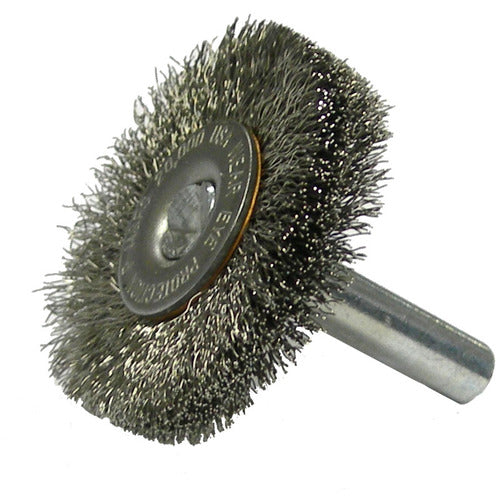 1-1/2″ Stem-Mounted Crimped Wire Radial Wheel, .006″ Stainless Steel Fill, 1/4″ Stem - Industrial Tool & Supply
