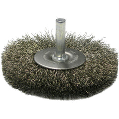 3″ Stem-Mounted Crimped Wire Radial Wheel, .014″ Stainless Steel Fill, 1/4″ Stem - Industrial Tool & Supply