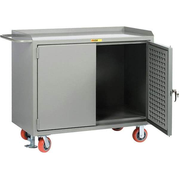 Little Giant - 3,600 Lb Capacity, 2 Shelf, 2 Door Mobile Bench Cabinet with Louvered Panel - 41" Wide x 24" Deep x 43" High, Steel, Gray - Industrial Tool & Supply