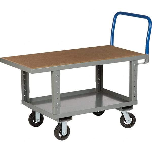 Little Giant - 2,000 Lb Capacity Steel Platform Truck - Steel Deck, 24" OAW, 60" Platform Length, Mold On Rubber Casters - Industrial Tool & Supply