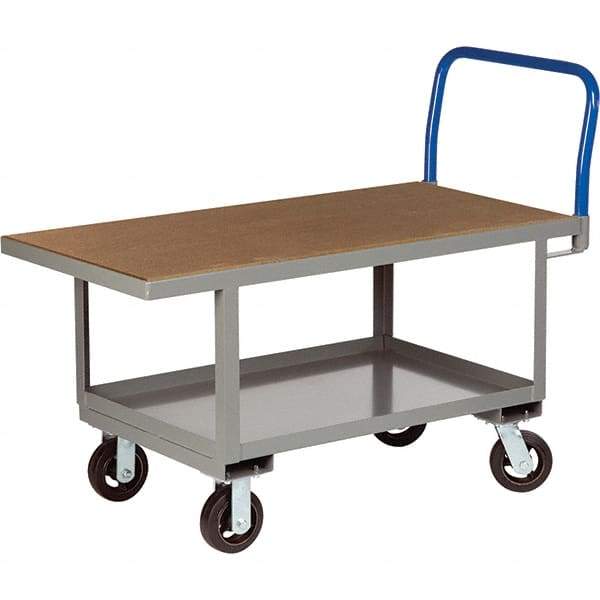 Little Giant - 2,000 Lb Capacity Steel Platform Truck - Wood Deck, 24" OAW, 48" Platform Length, Mold On Rubber Casters - Industrial Tool & Supply