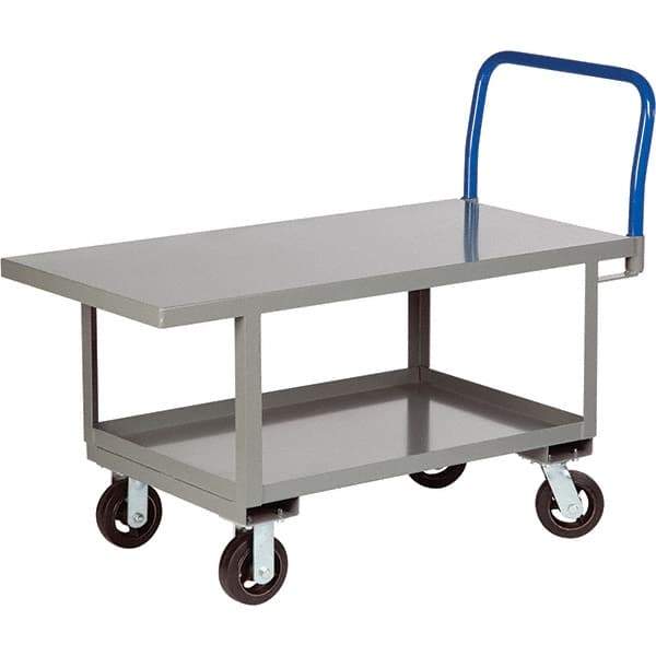 Little Giant - 2,000 Lb Capacity Steel Platform Truck - Steel Deck, 24" OAW, 60" Platform Length, Mold On Rubber Casters - Industrial Tool & Supply