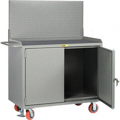 Little Giant - 3,600 Lb Capacity, 2 Shelf, 2 Door Mobile Bench Cabinet with Pegboard Panel Doors - 41" Wide x 24" Deep x 43" High, Steel, Gray - Industrial Tool & Supply