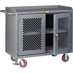 Little Giant - 3,600 Lb Capacity, 3 Shelf, 2 Door Mobile Cabinet Bench - 41" Wide x 24" Deep x 43" High, Steel, Gray - Industrial Tool & Supply