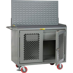 Little Giant - 3,600 Lb Capacity, 2 Shelf, 1 Drawer, 2 Door Mobile Bench Cabinet with Louvered Panel - 41" Wide x 24" Deep x 43" High, Steel, Gray - Industrial Tool & Supply