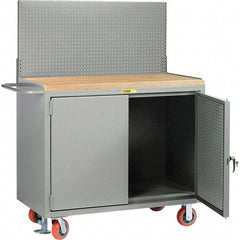 Little Giant - 3,600 Lb Capacity, 2 Shelf, 2 Door Mobile Bench Cabinet with Pegboard Panel Doors - 41" Wide x 24" Deep x 43" High, Steel, Gray - Industrial Tool & Supply