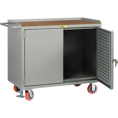 Little Giant - 3,600 Lb Capacity, 2 Shelf, 2 Door Mobile Bench Cabinet with Louvered Panel - 41" Wide x 24" Deep x 43" High, Steel, Gray - Industrial Tool & Supply