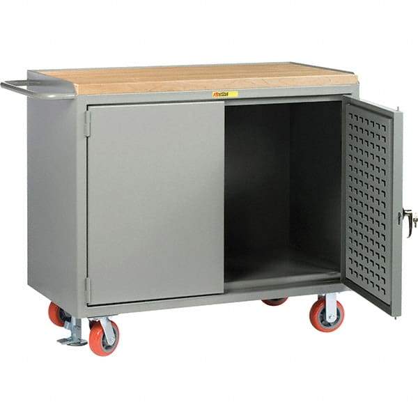 Little Giant - 3,600 Lb Capacity, 2 Shelf, 2 Door Mobile Bench Cabinet with Louvered Panel - 41" Wide x 24" Deep x 43" High, Steel, Gray - Industrial Tool & Supply