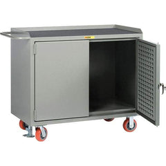 Little Giant - 3,600 Lb Capacity, 2 Shelf, 2 Door Mobile Bench Cabinet with Louvered Panel - 41" Wide x 24" Deep x 43" High, Steel, Gray - Industrial Tool & Supply