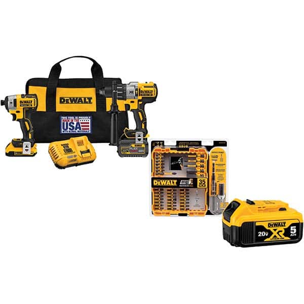 DeWALT - Cordless Tool Combination Kits Voltage: 20 Tools: 1/2" Brushless Hammerdrill, 1/4" Brushless Compact Impact Driver - Industrial Tool & Supply