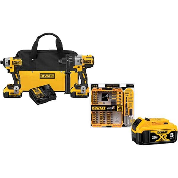 DeWALT - Cordless Tool Combination Kits Voltage: 20 Tools: 1/2" Brushless Hammerdrill, 1/4" Brushless Compact Impact Driver - Industrial Tool & Supply