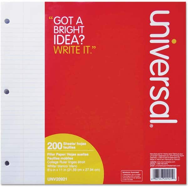 UNIVERSAL - Note Pads, Writing Pads & Notebooks Writing Pads & Notebook Type: Filler Paper Size: 8-1/2 x 11 - Industrial Tool & Supply