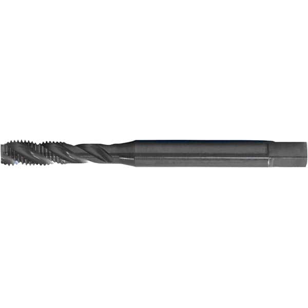 Spiral Flute Tap: #12-28, DIN & ANSI, 3 Flute, Modified Bottoming, 2B Class of Fit, HSS-E, Black Oxide Finish 1.063″ Thread Length, 3.1496″ OAL, Right Hand Flute, Right Hand Thread, Series PER-893SF