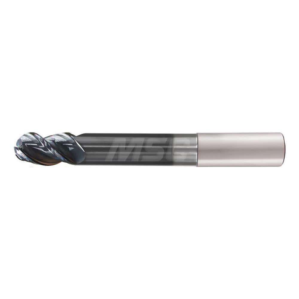 Ball End Mill: 0.375″ Dia, 1″ LOC, 5 Flute, Solid Carbide 3″ OAL, 3/8″ Shank Dia, 38 ° Helix, TiAlCN Coated, Single End, Series Flash Solid