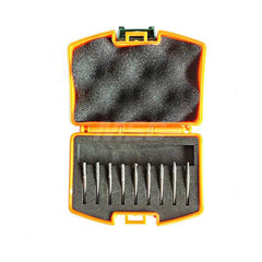 9 Pc Double Cut Burr Set with Cylinder 1/4″ Cut Diam, Solid Carbide, 1/8″ Shank Diam